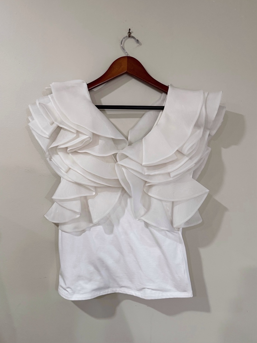 Anne Fontaine Natalena Women's 42 US 10 White Silk Ruffle Top Avant Garde Glam